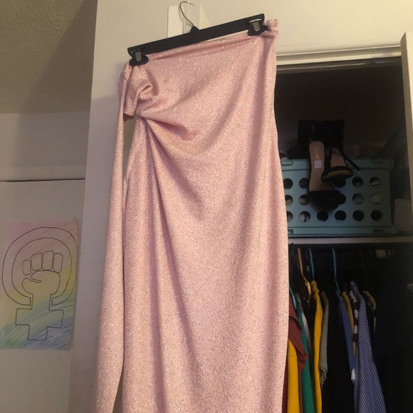 Pink Glitter One sleeve Mermaids Prom Dress - Picture 2 of 3